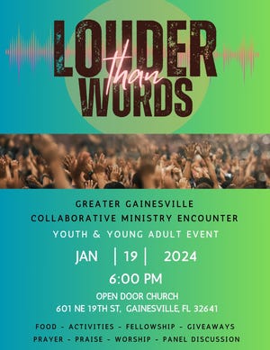 “Louder than Words,” a youth and young adult ministry event, will be held at 6 p.m. Jan. 19 at Open Door Ministries.