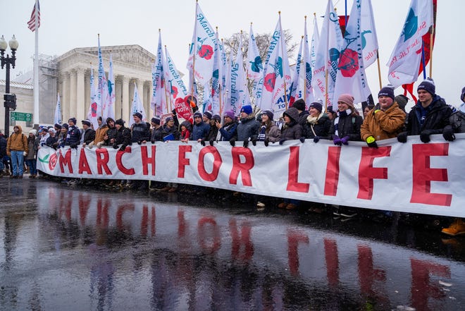 January 19, 2024: People participating in the March for Life walk past the Supreme Court, in Washington.